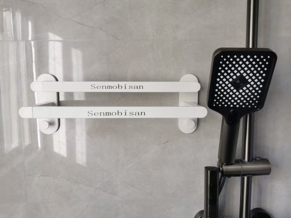 Senmobisan  White towel rack, bathroom, no punching towel hanging pole, bathroom storage double pole Cheap