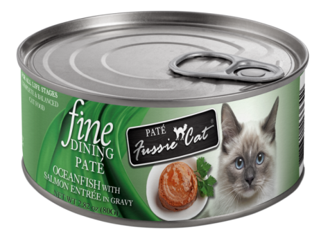 Fussie Cat Fine Dining - Pate - Oceanfish with Salmon Entree in gravy Cat Food For Cheap