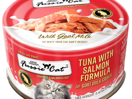 Fussie Cat Premium Tuna with Salmon Formula in Goat Milk Gravy Canned Cat Food Discount