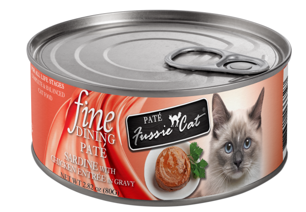 Fussie Cat Fine Dining Pate Sardine with Chicken Entree in Gravy Canned Cat Food For Cheap